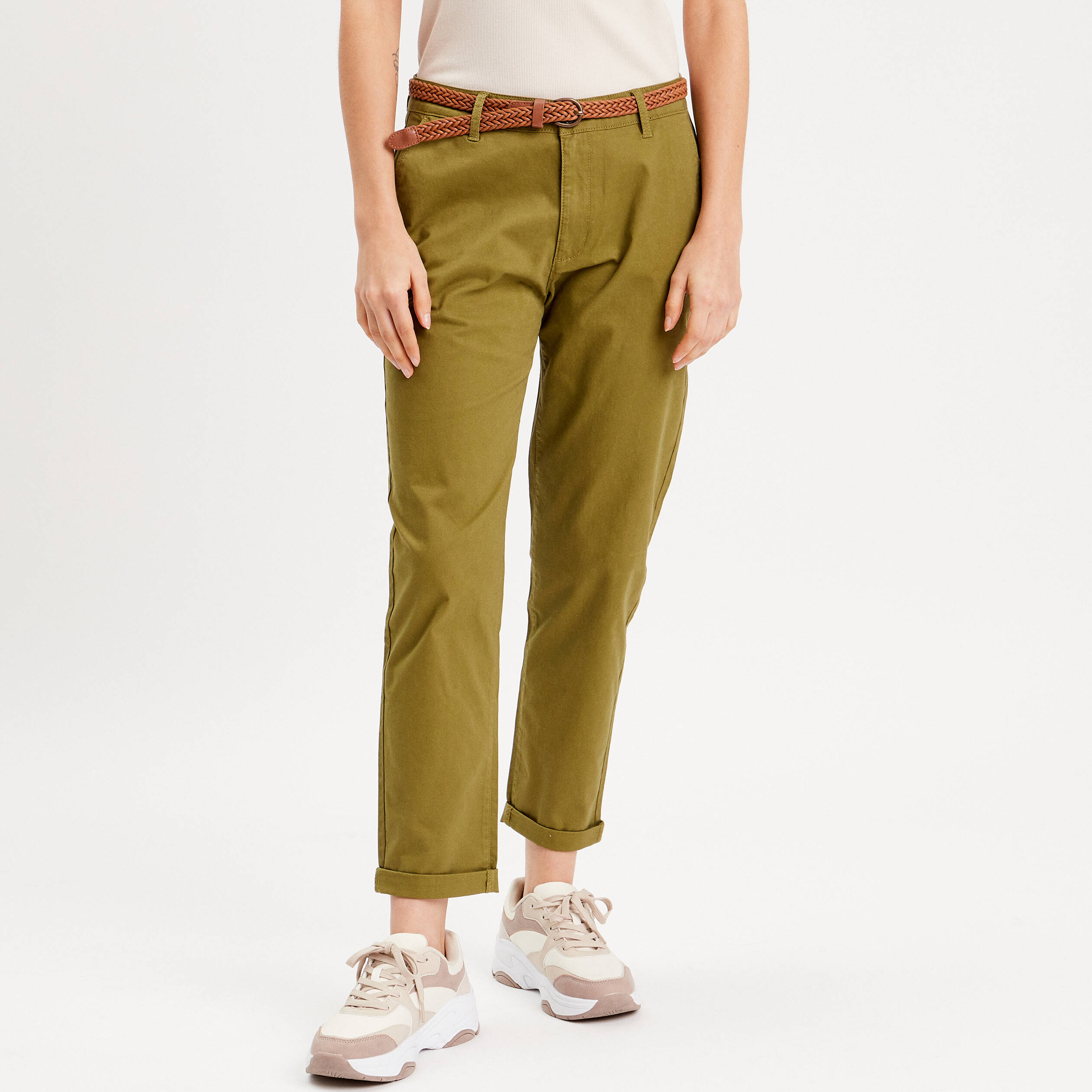 Pantalon chino 7 8 me vert kaki femme Vibs