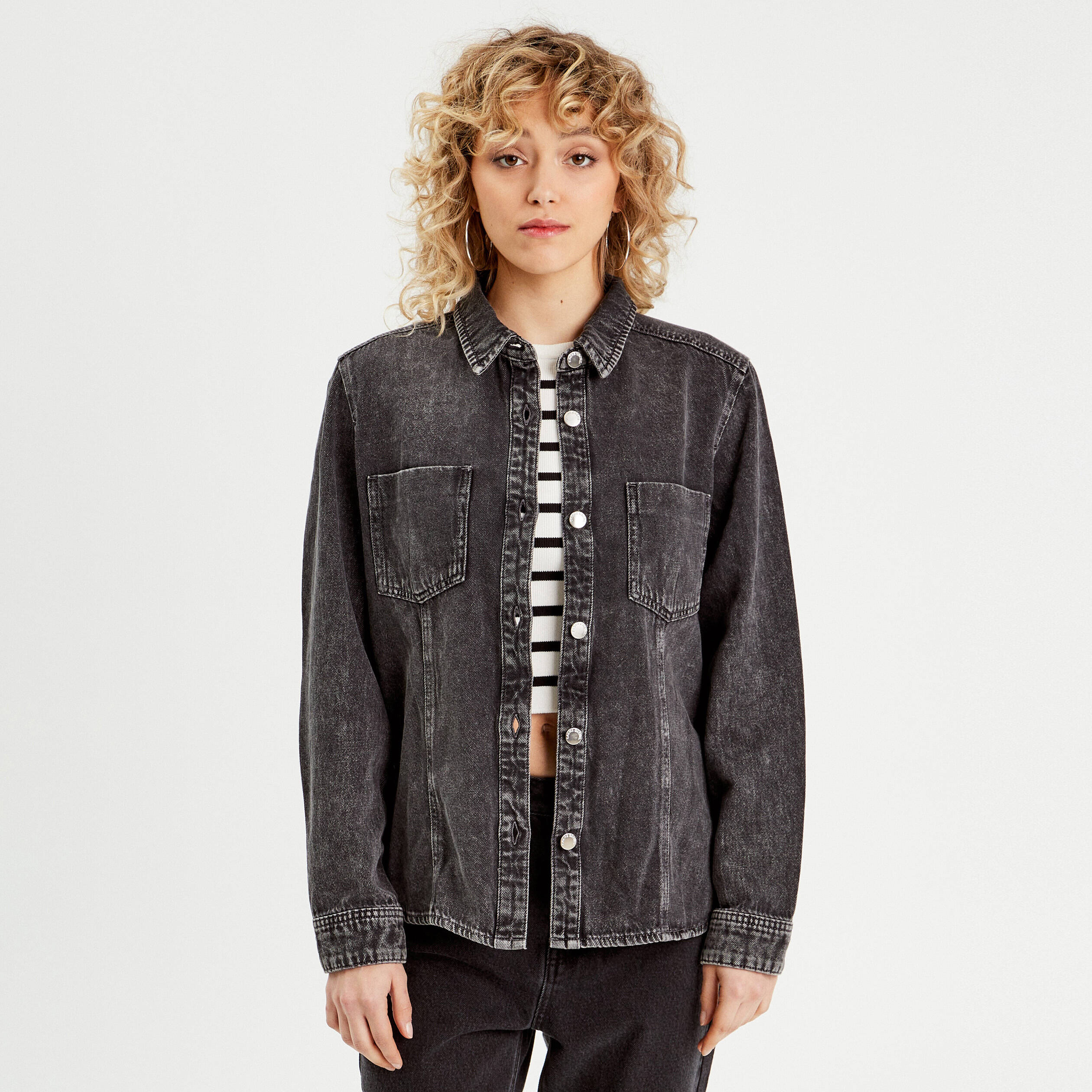 Chemise en jean denim snow noir femme Vibs