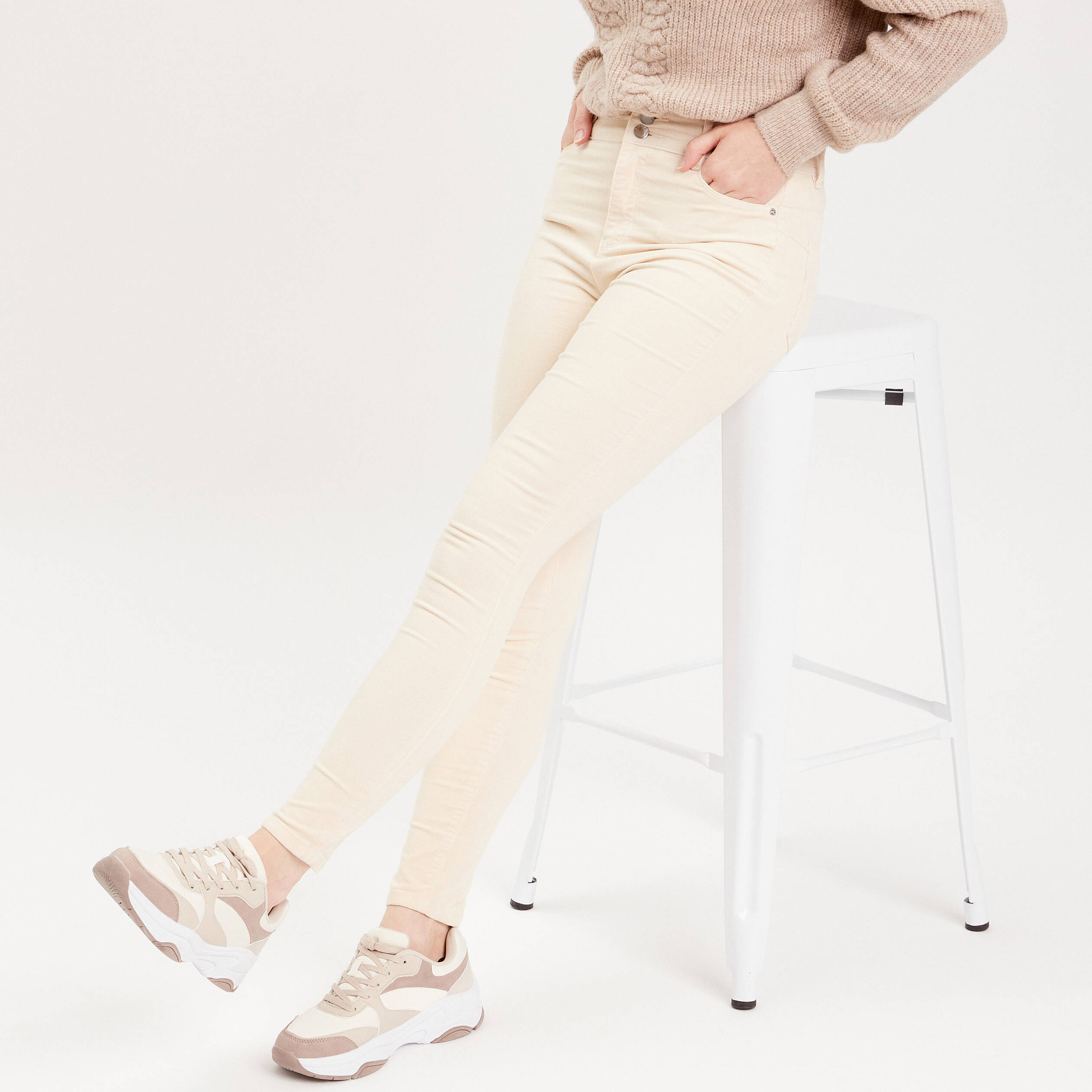 Pantalon skinny velours beige femme Vibs