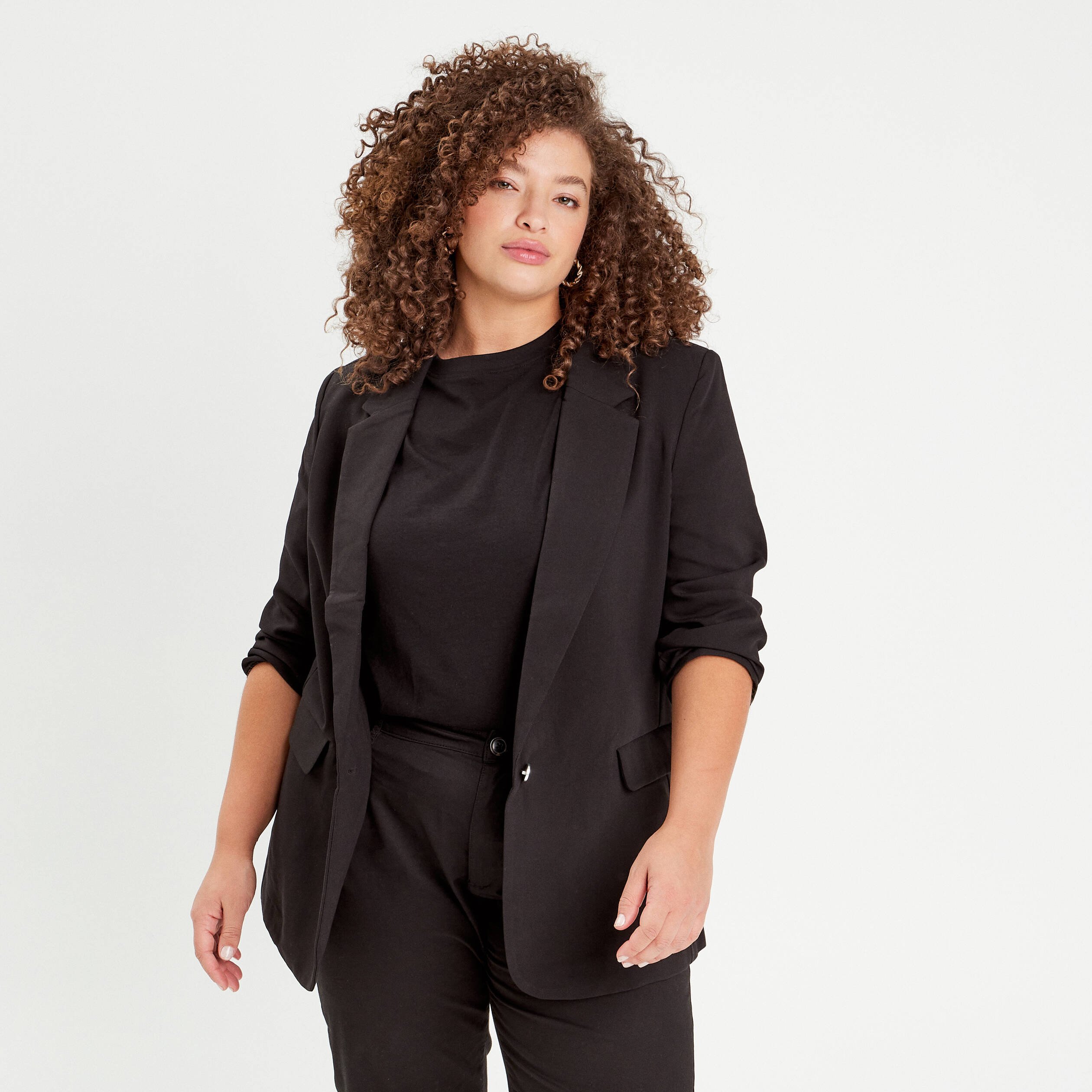 Veste blazer droite fluide noir femme Vibs