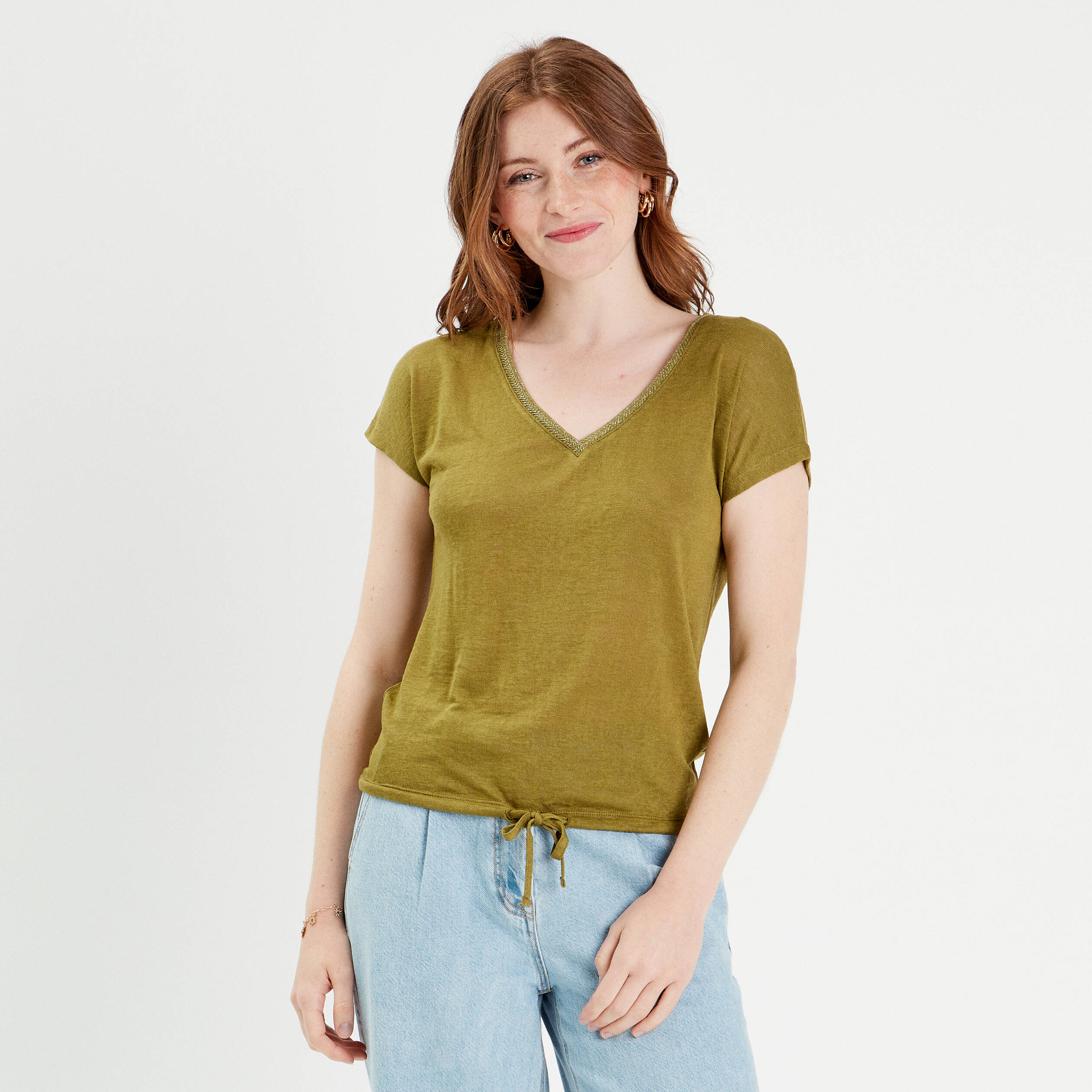 T shirt manches courtes vert olive femme Vibs