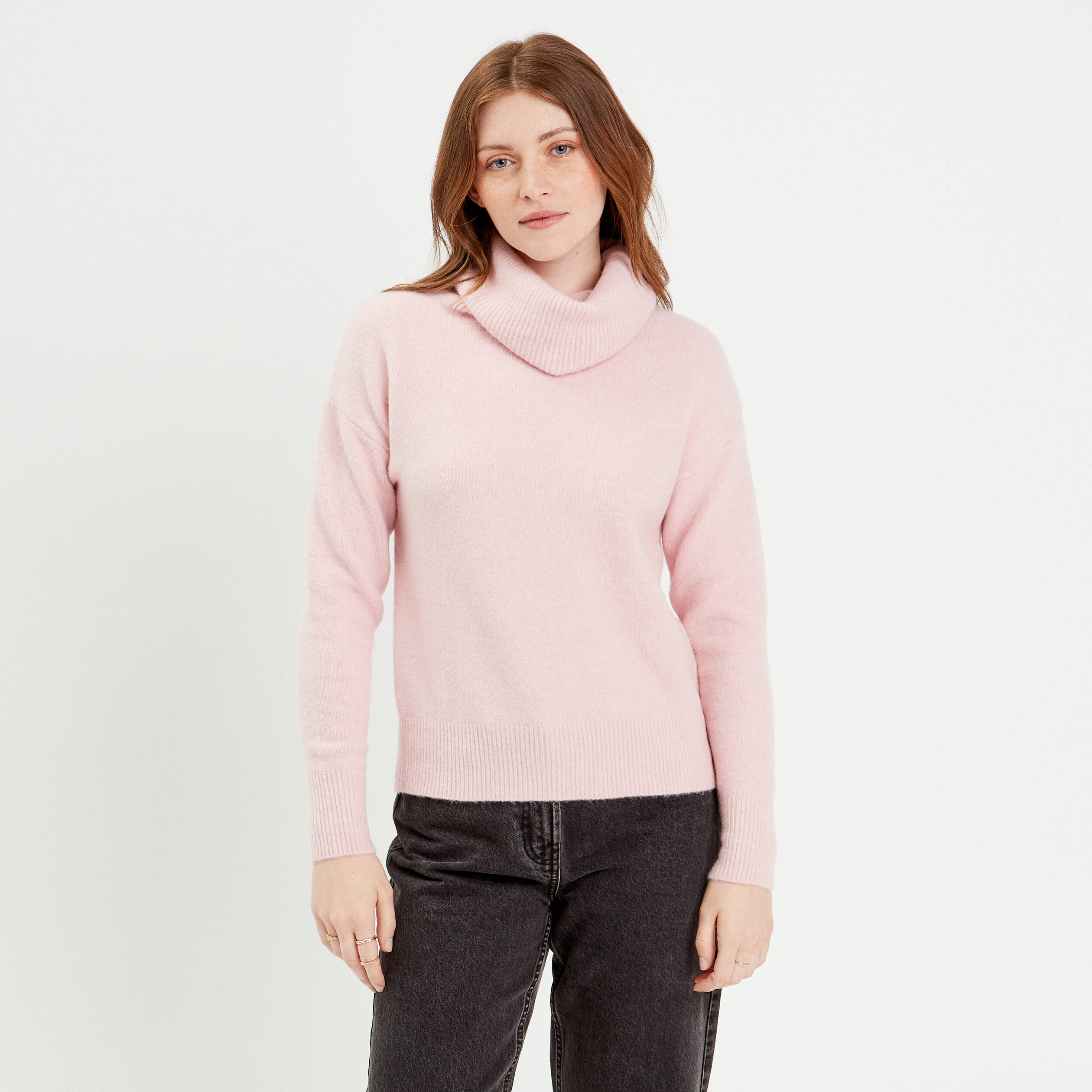 Pull avec col roule rose pastel femme Vibs