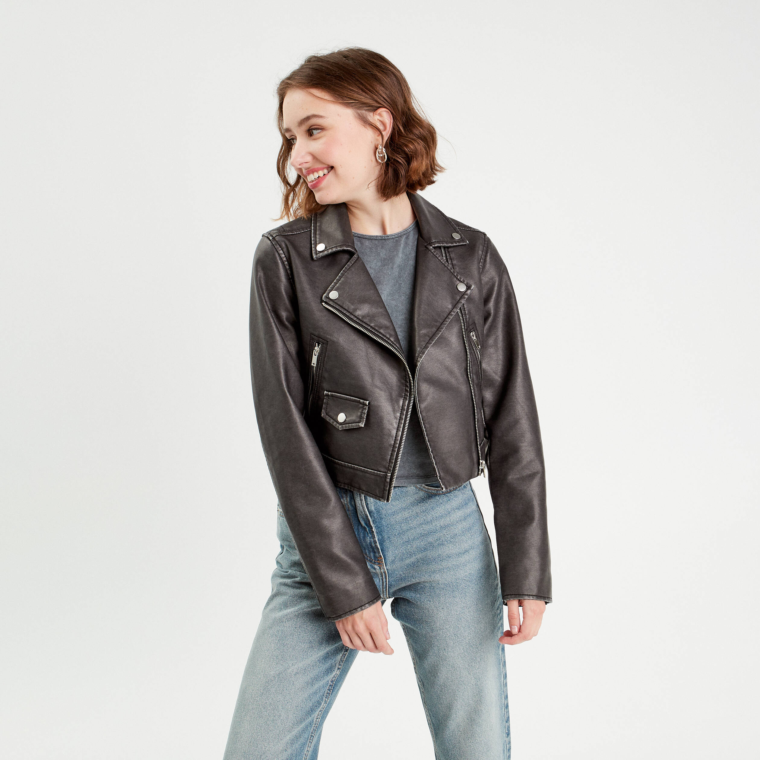 Blouson biker simili cuir noir femme Vibs