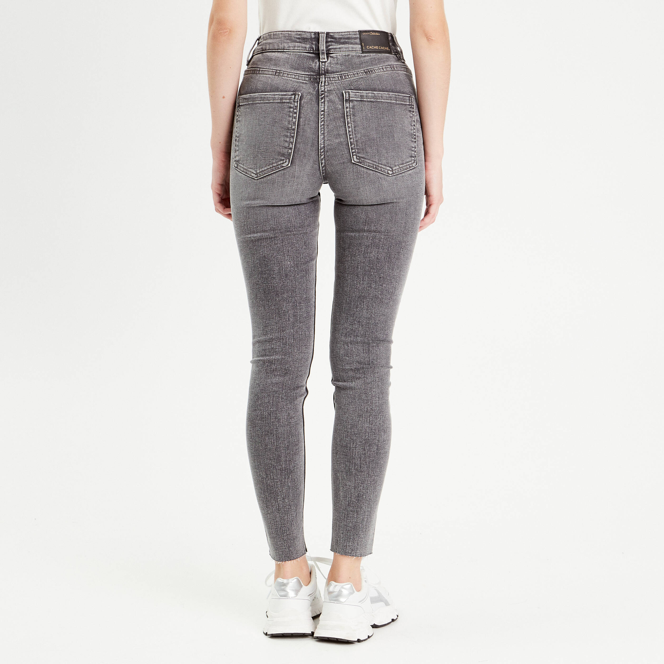 Jeans skinny taille haute denim gris femme Vibs