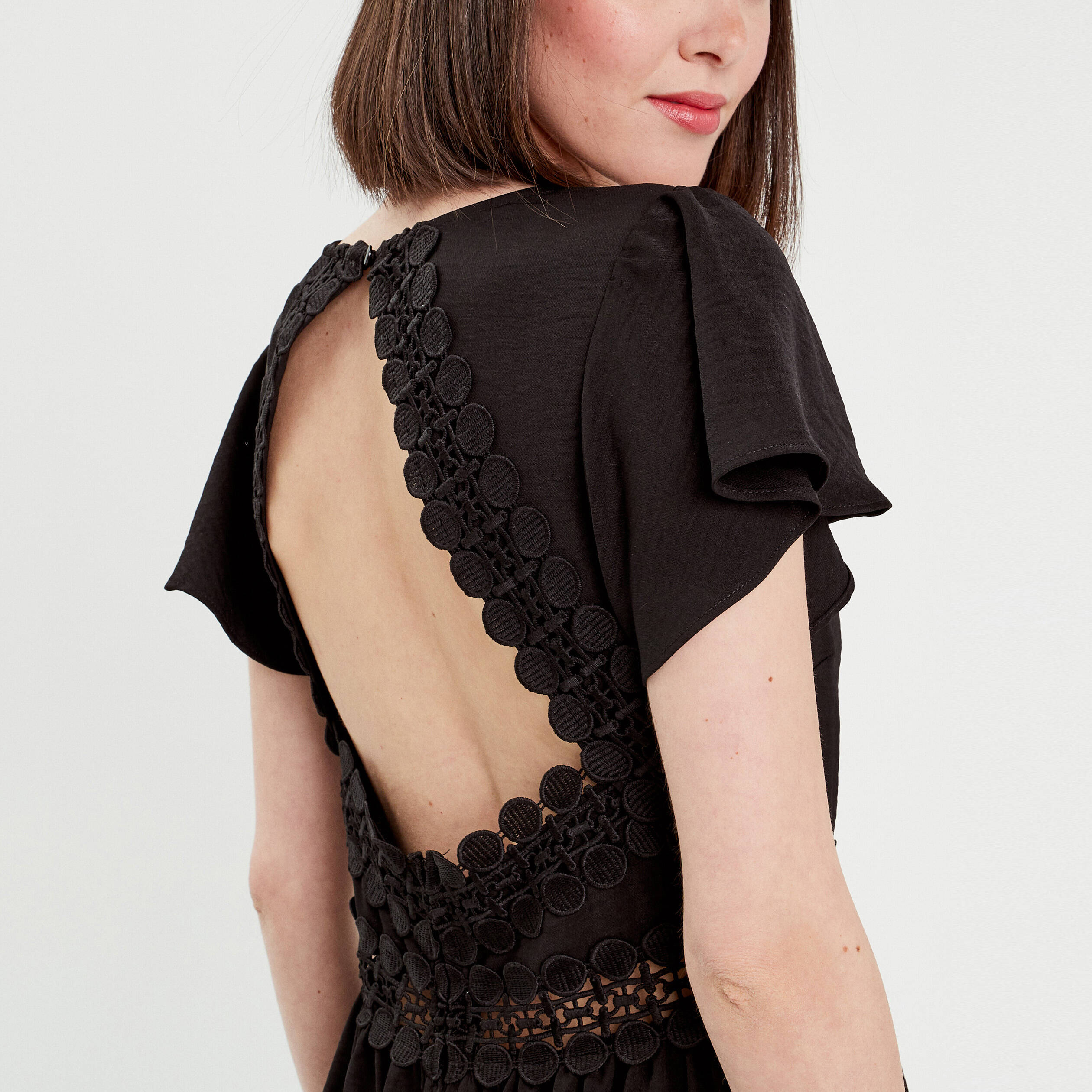 Robe longue évasée dos nu noir femme | Vibs