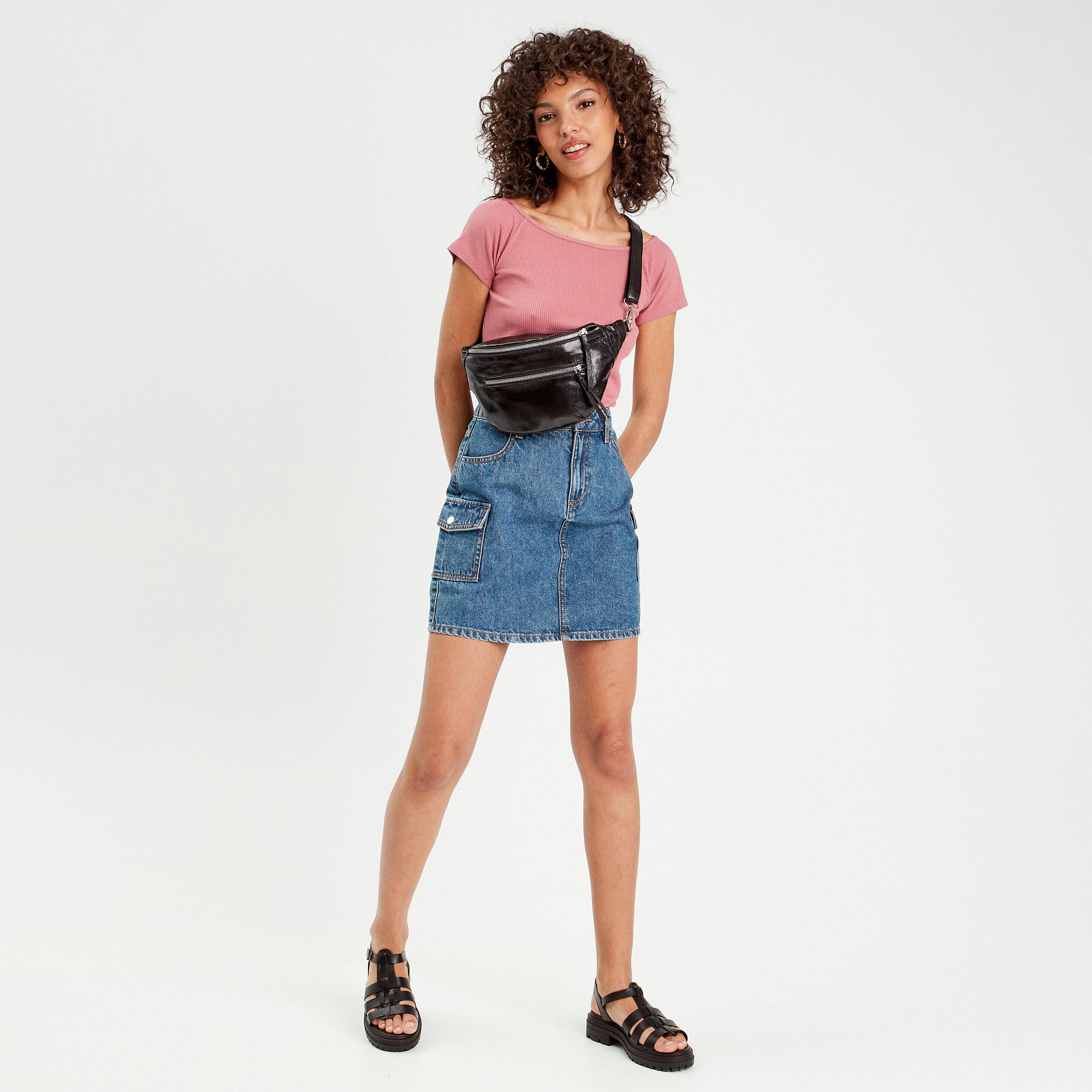 Jupe cargo en jean denim stone femme Vibs