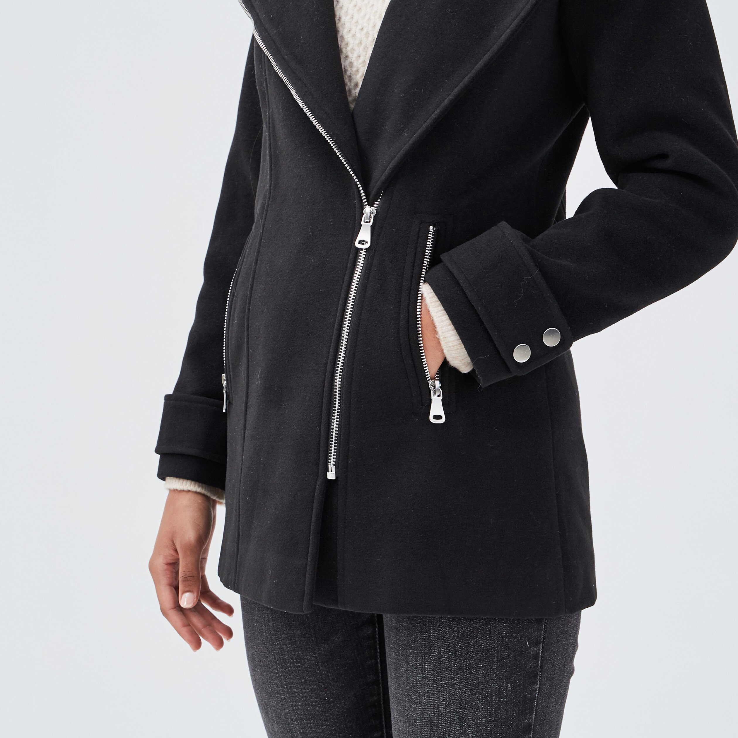 Manteau droit avec capuche noir femme Vibs