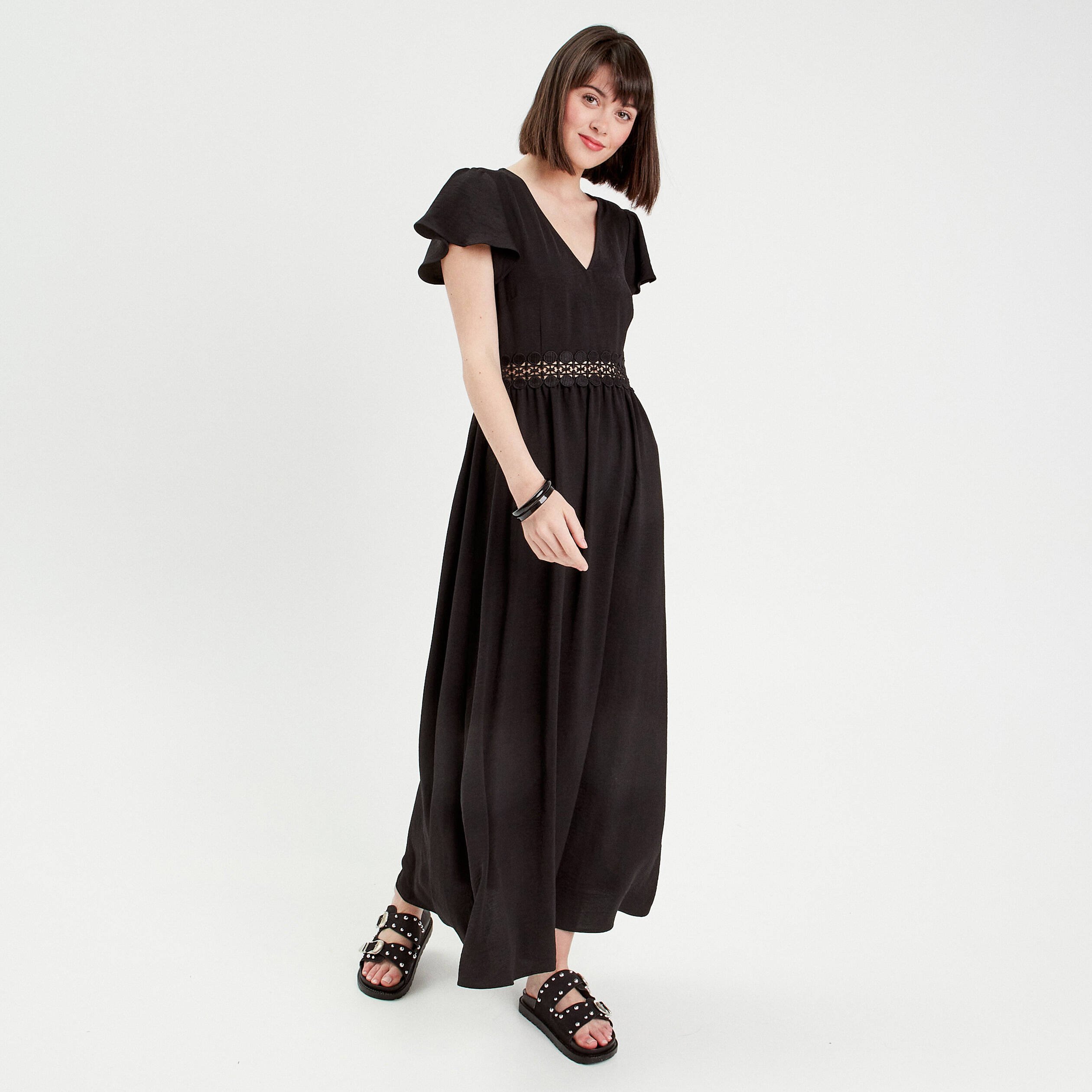 Robe longue évasée dos nu noir femme | Vibs