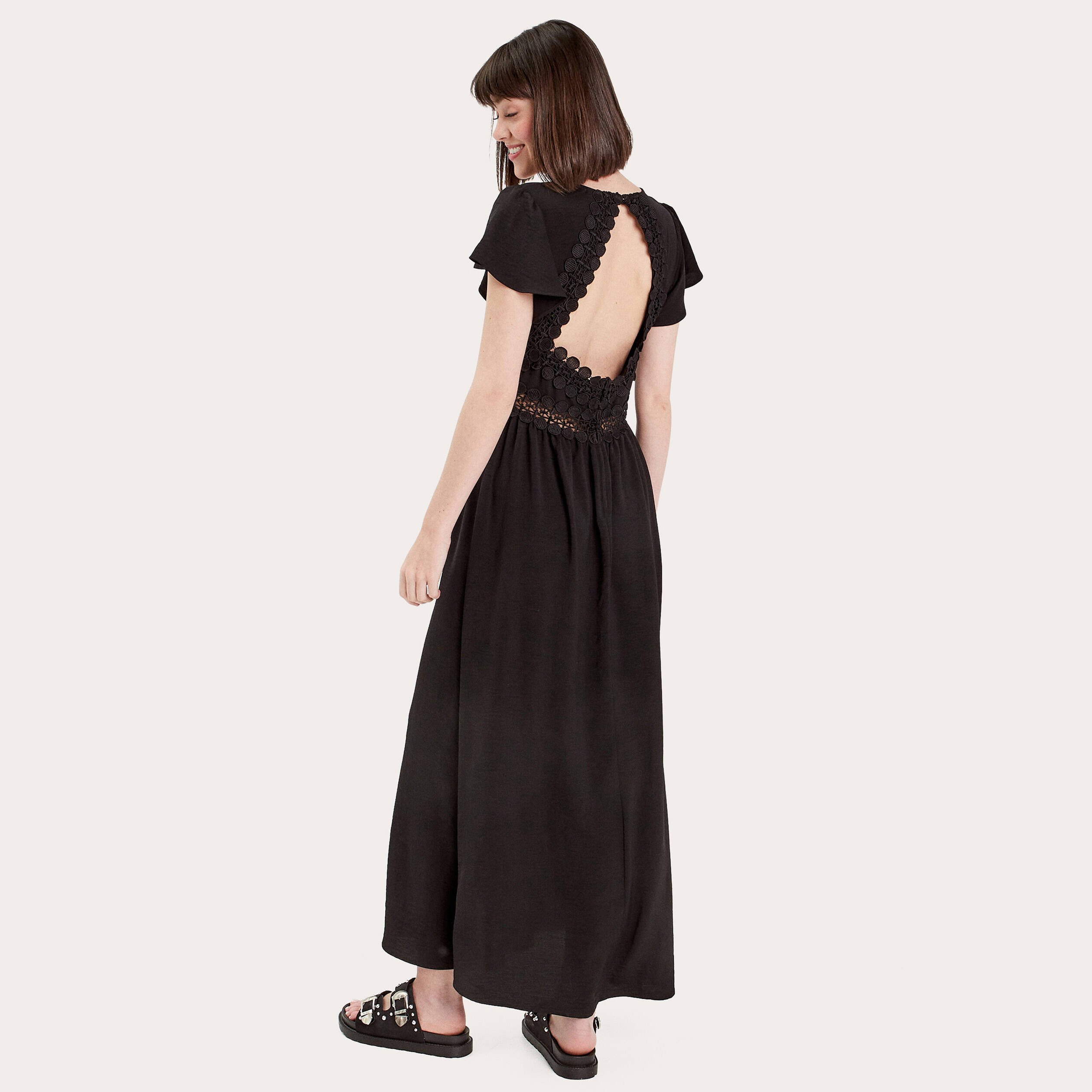 Robe longue évasée dos nu noir femme | Vibs