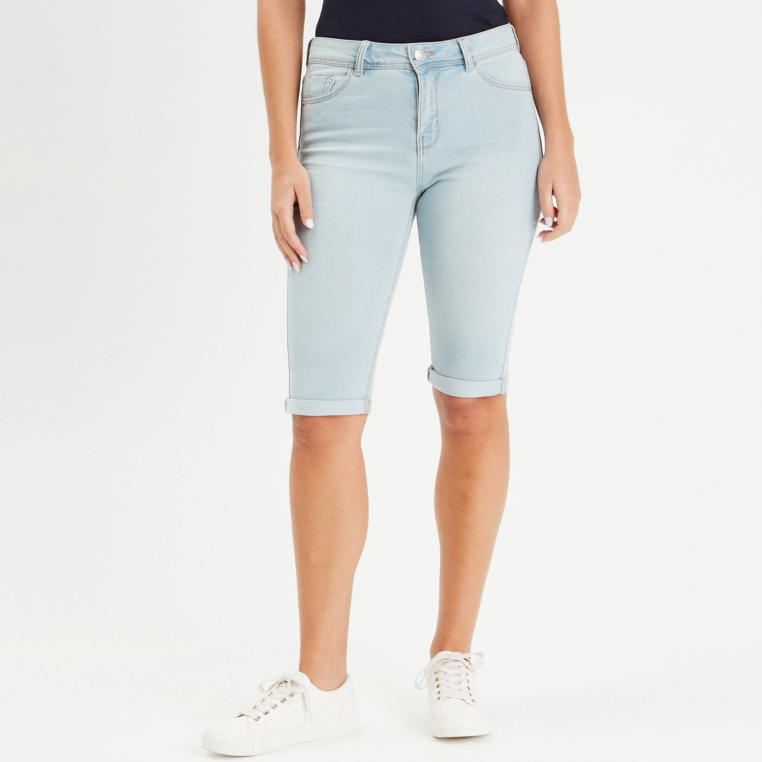 Bermuda slim en jean denim bleach femme Vibs