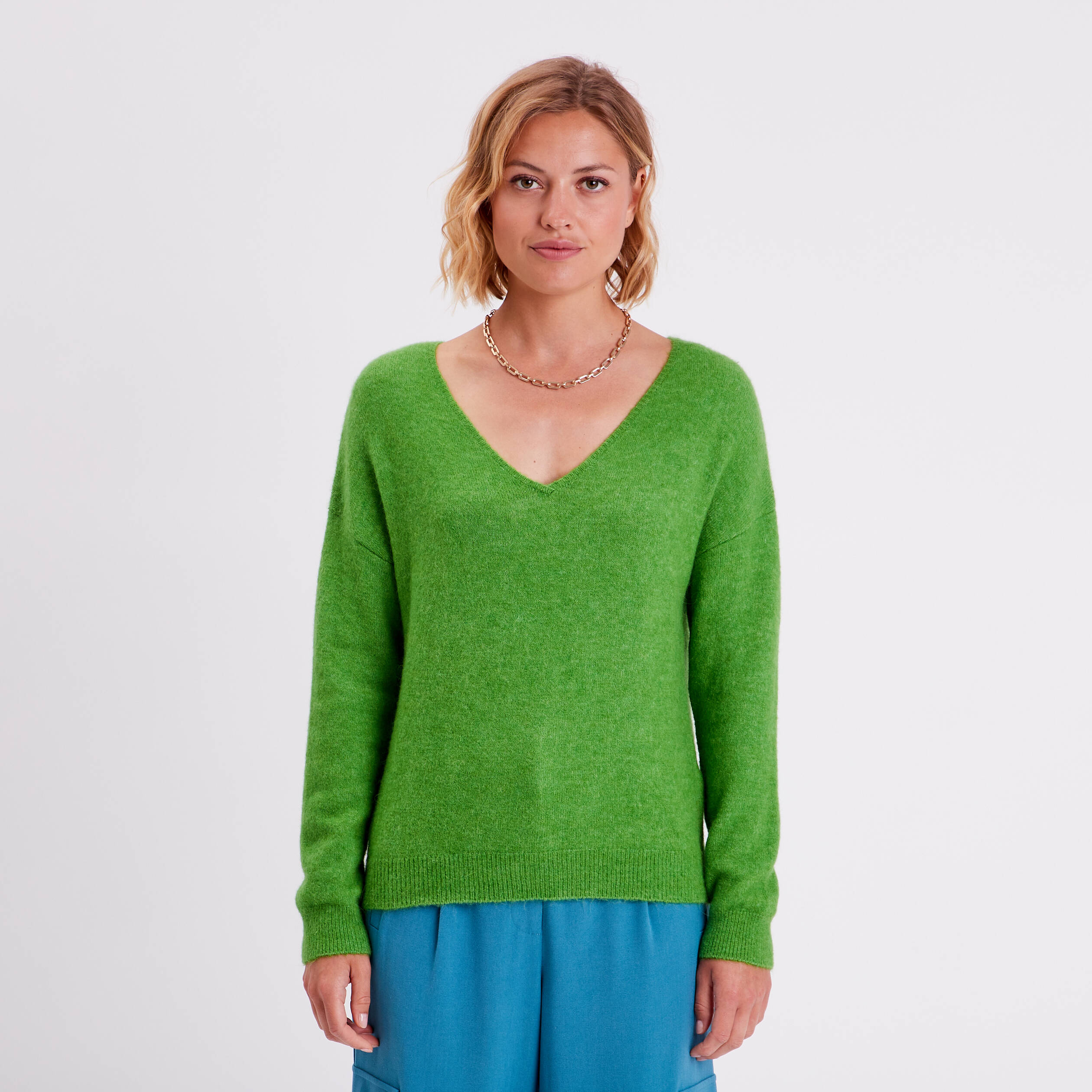 Pull vert best sale femme col v