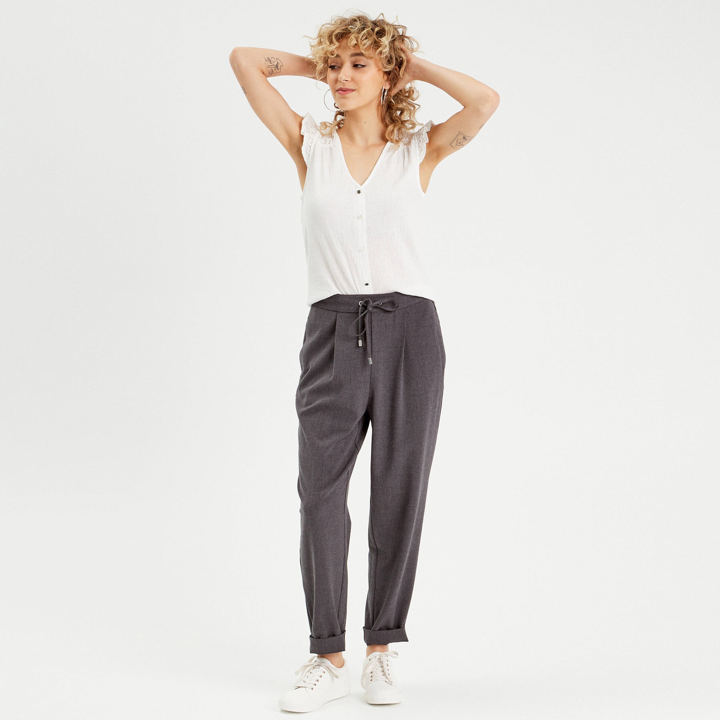 Pantalon femme gris clair best sale