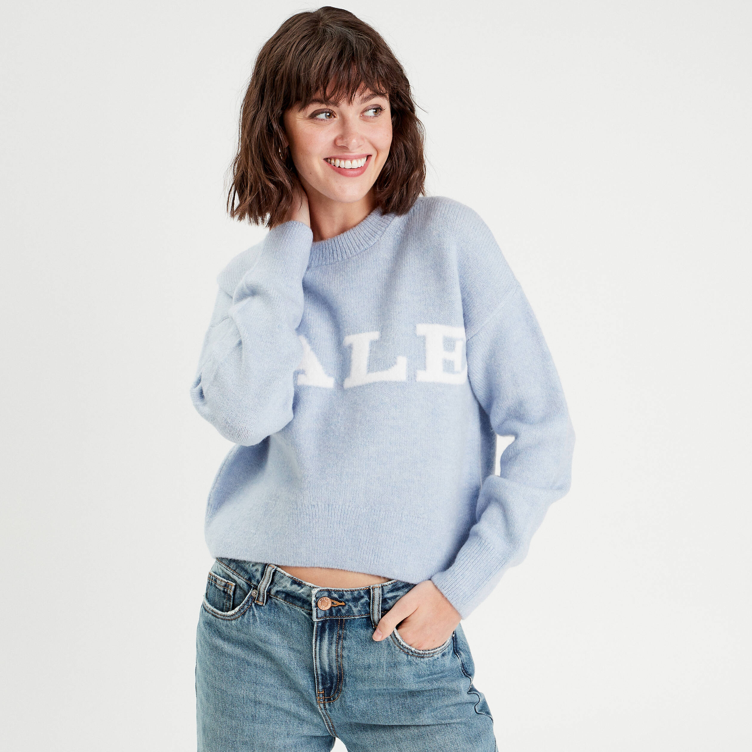 Pull cot s bleu ciel femme shops