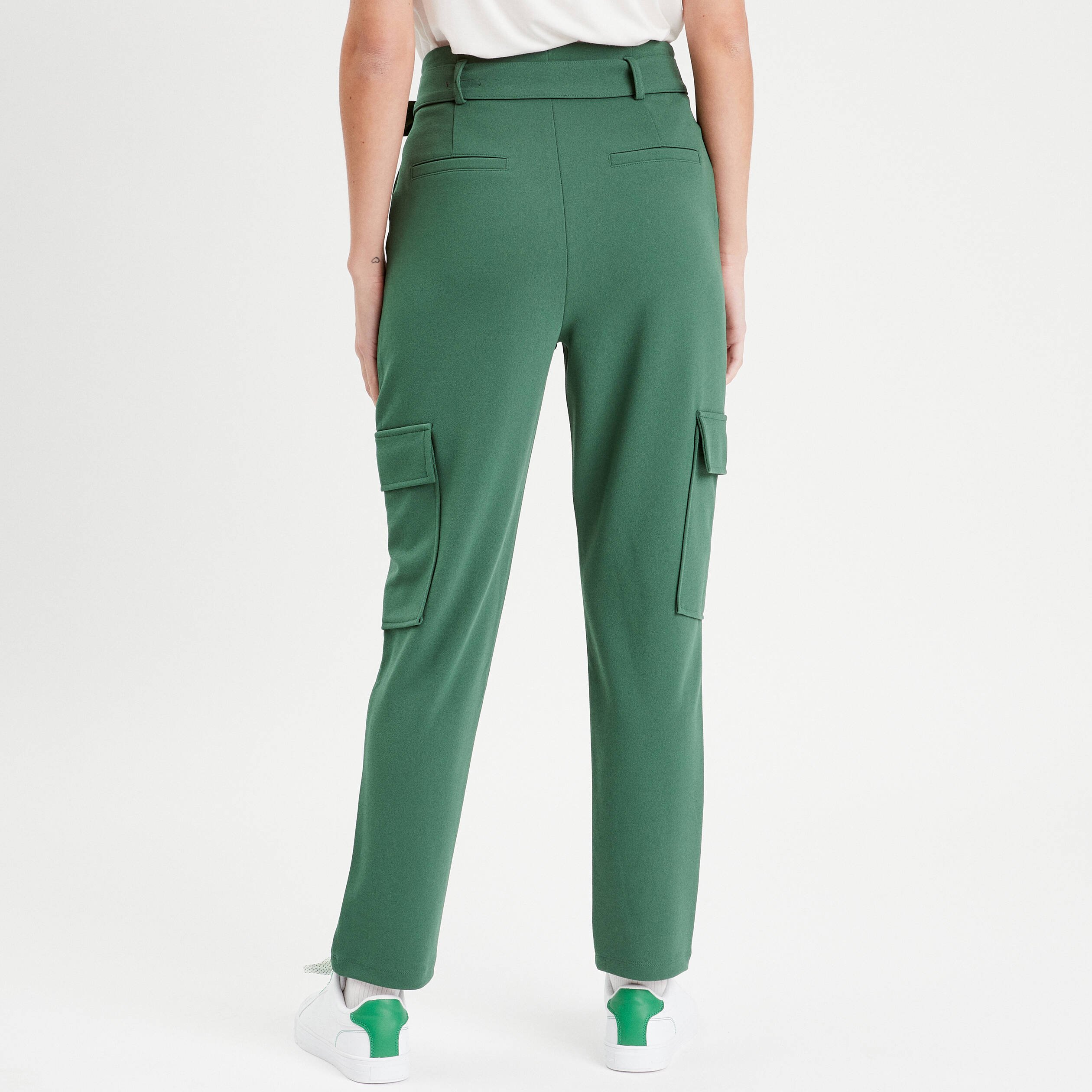 Pantalon cargo 7 8eme ceinture vert fonce femme Vibs