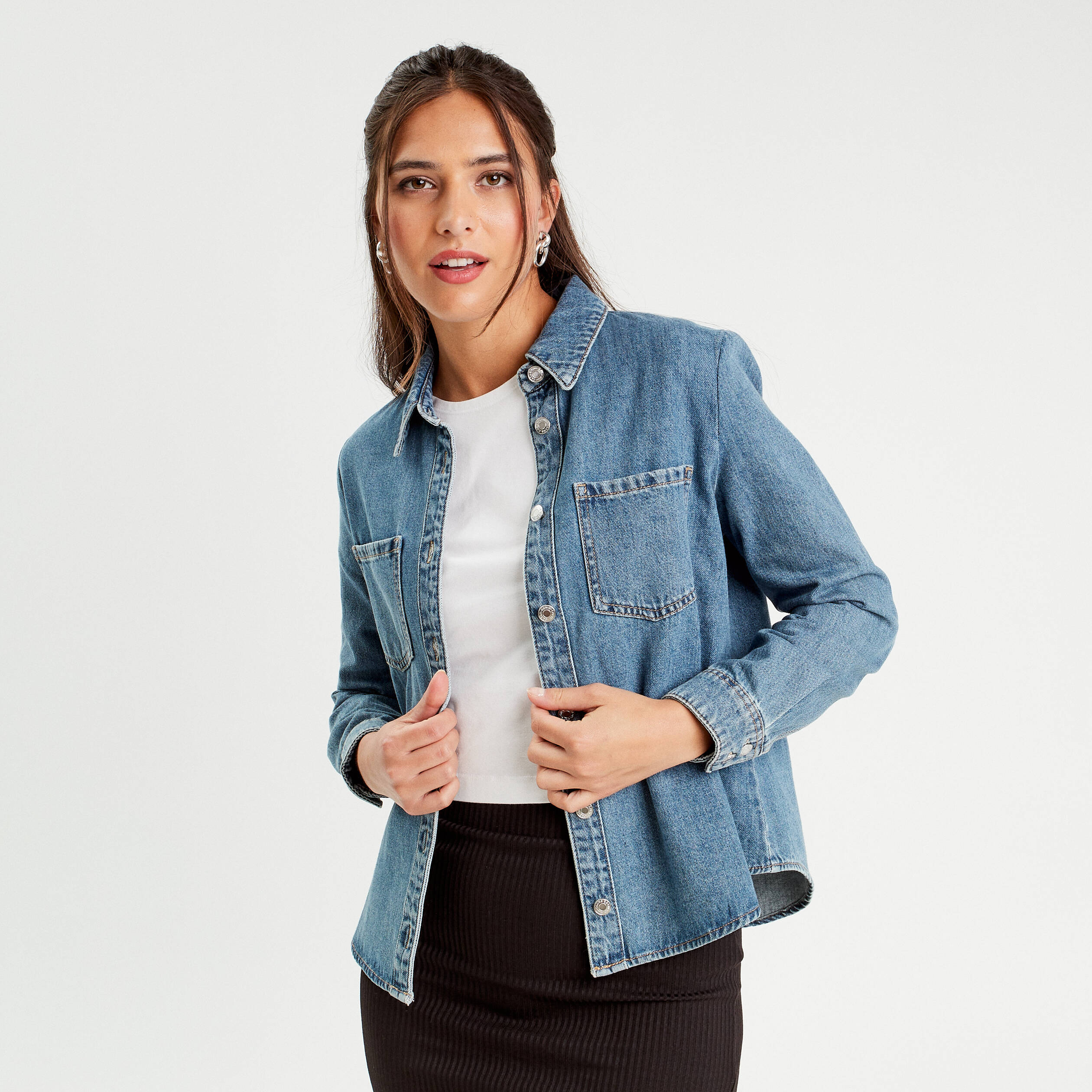 Surchemise en jean denim double stone femme Vibs