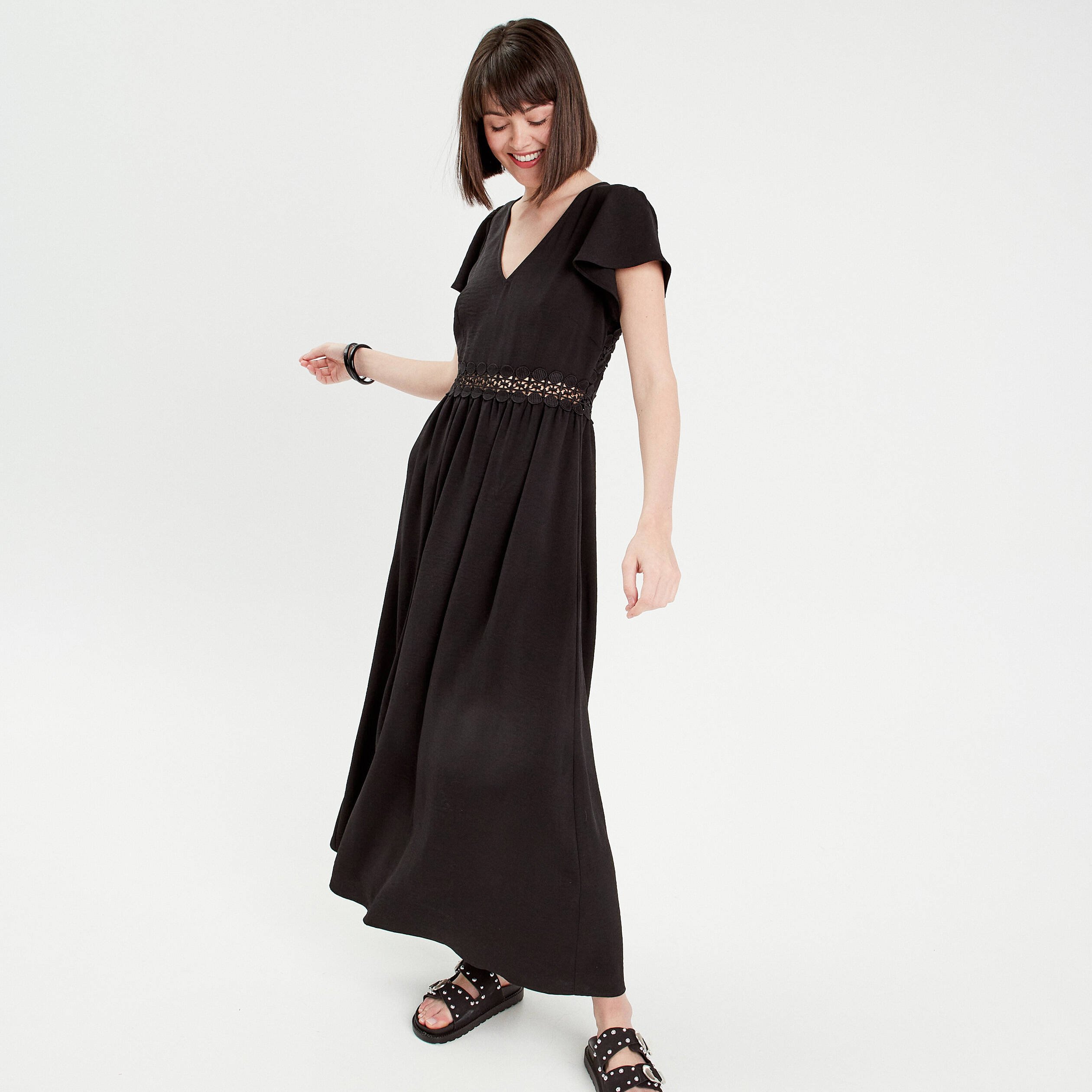 Robe longue évasée dos nu noir femme | Vibs