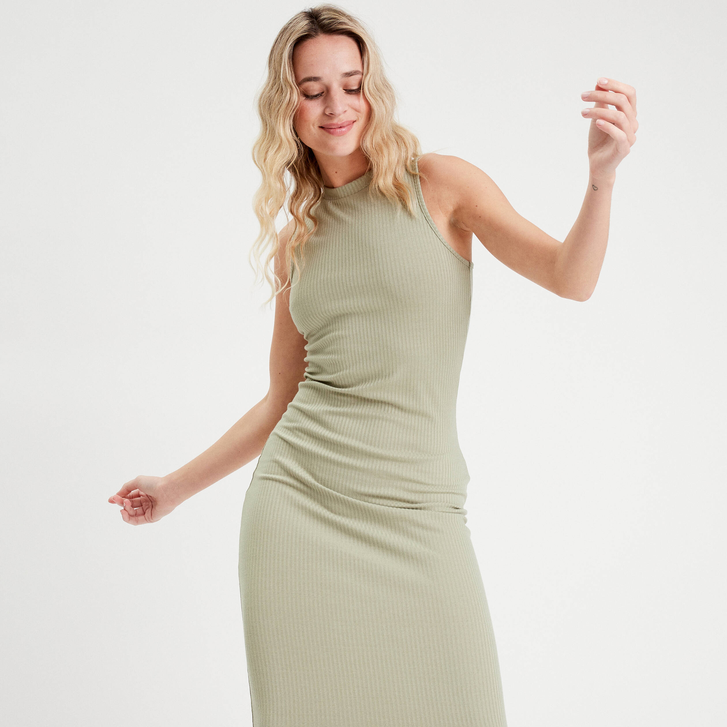 Robe longue moulante vert kaki femme | Vibs