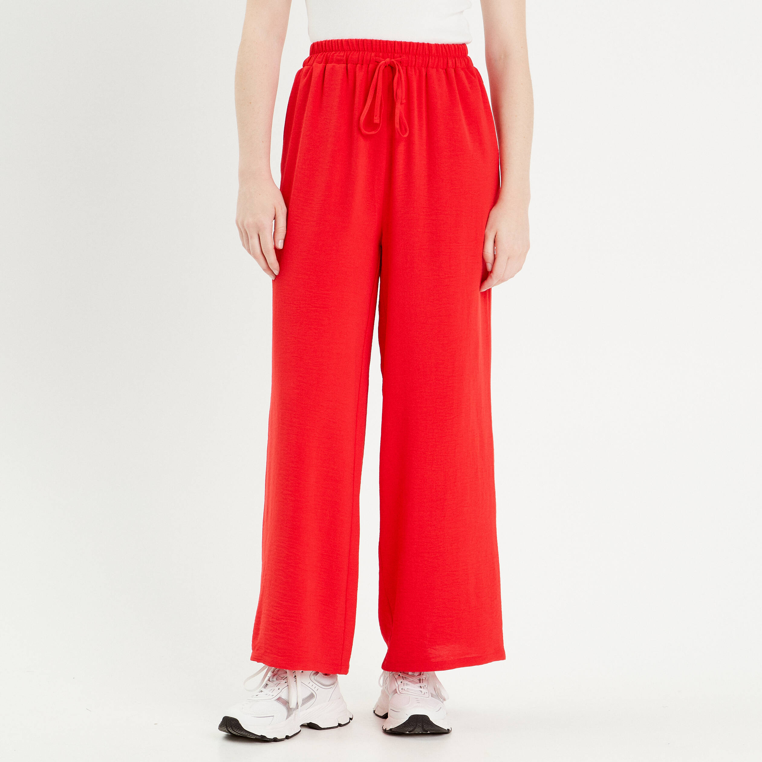 Pantalon large fluide rouge fluo femme Vibs