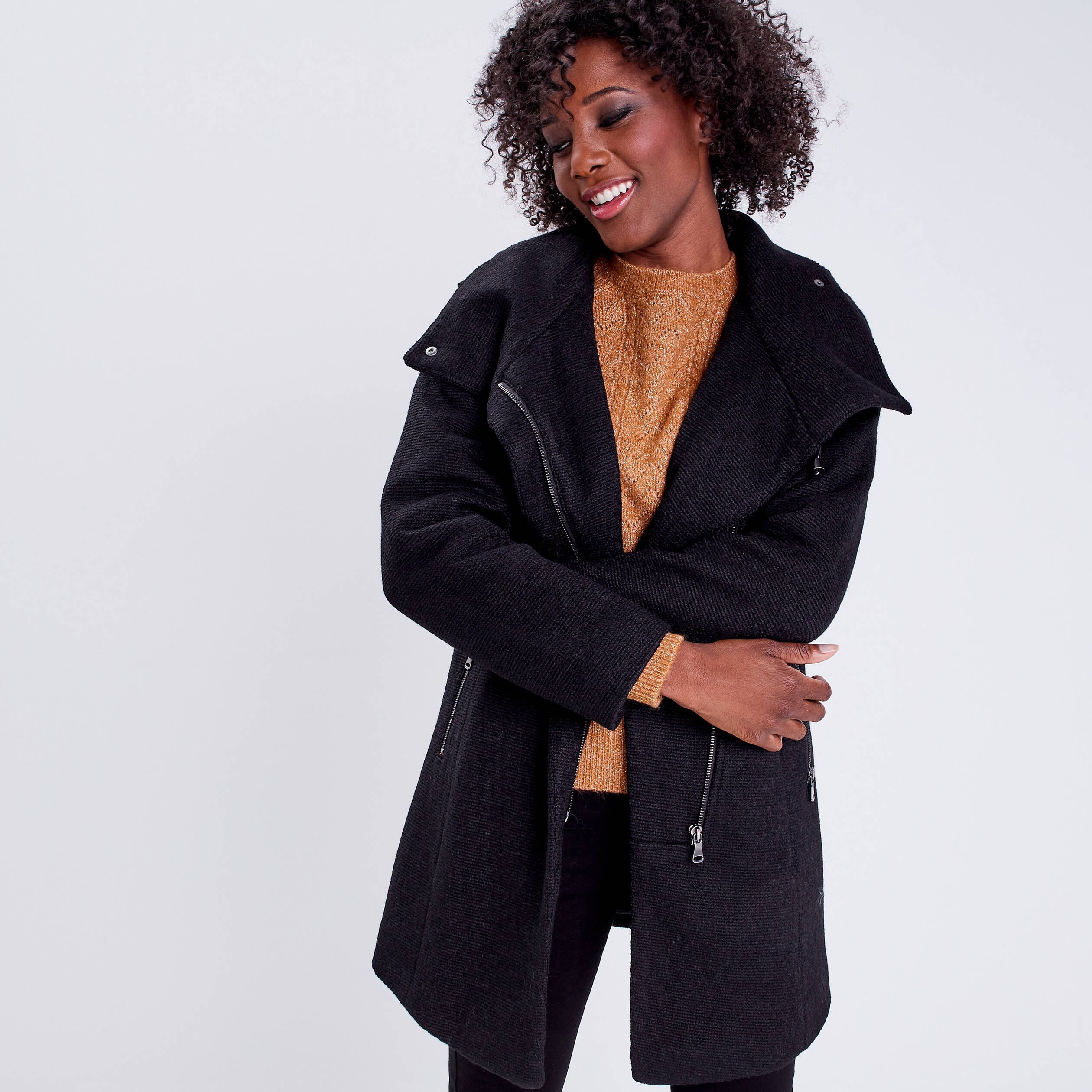 Manteau cintre asymetrique noir femme Vibs